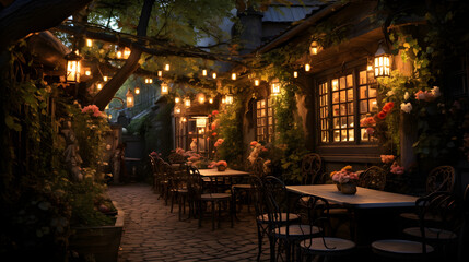 Obraz premium Quaint Little Café with Outdoor Seating