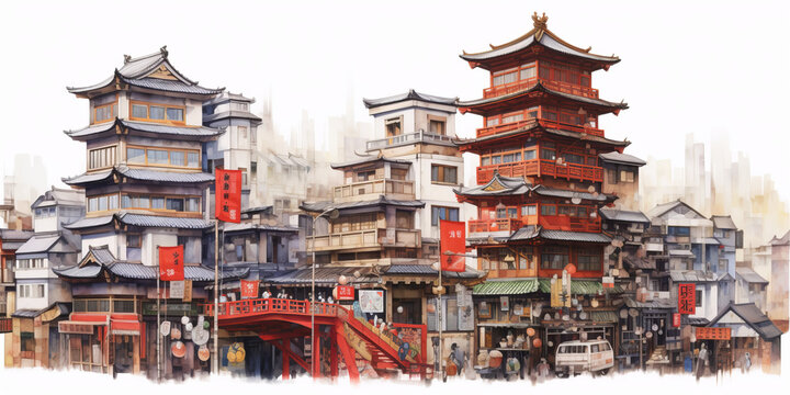 watercolor painting Korea See buildings and places as landmarks generative ai