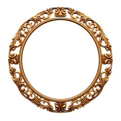 Antique carved gilded frame isolated on transparent background. Vintage golden rectangle frame for...