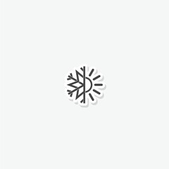 Sun snowflake sign sticker isolated on gray background