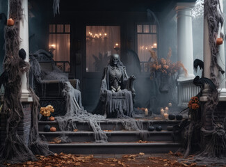 Decorated Halloween spooky porch