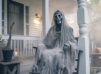 Fototapeta na wymiar Decorated Halloween spooky porch