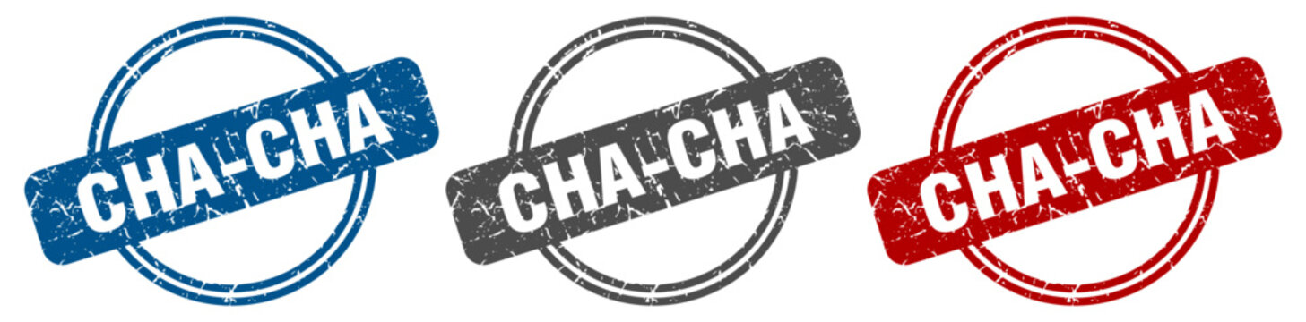 cha-cha stamp. cha-cha sign. cha-cha label set