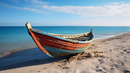 An Old Wooden Boat Resting on a Sandy Beach