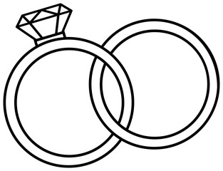 Two wedding rings. Jewelry and marriage image. Engagement ring illustration isolated on transparent background.