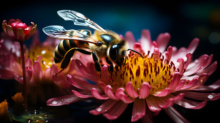 Bee Collecting Pollen from a Vibrant Flower