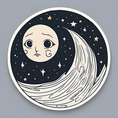 moon in cartoon sticker badge