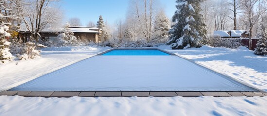 The pool cover has winterized the in ground pool
