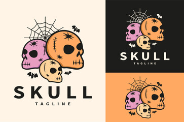 Scary Colorful Doodle Skull for Halloween Theme Illustration Logo Design