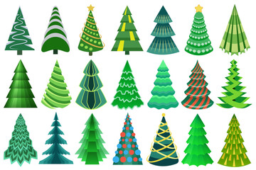 Stylized, decorative Christmas tree set. Awesome abstract, flat Christmas trees collection for your designs.