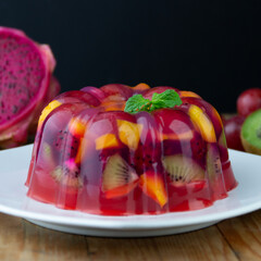 Fruit pudding filled with fresh fruits.