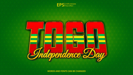 togo editable text effect with togo flag pattern suitable for poster design about holiday, Feast day or togo independence day moment