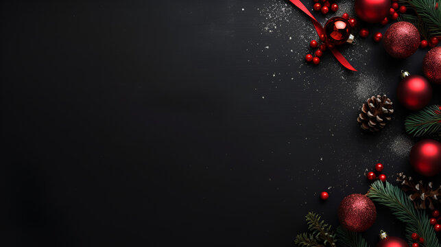 christmas background with red balls and ribbons. generated by ai