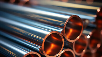 photograph of Metal tubes, Metallic Pipe. telephoto lens daylight,generative ai - obrazy, fototapety, plakaty