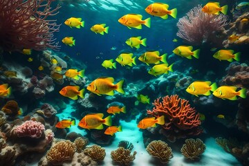 Exotic fish and a vibrant underwater coral reef.