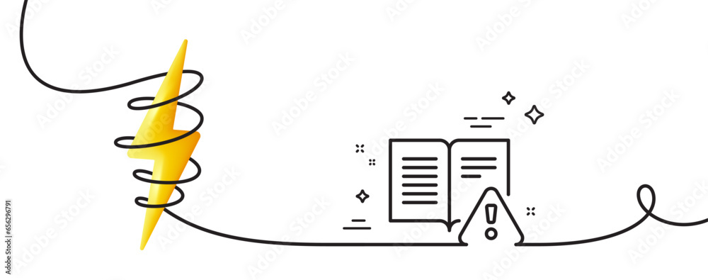 Poster instruction manual line icon. continuous one line with curl. warning book sign. caution alert symbol