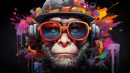 Graffiti Monkey in Cyberpunk Street - obrazy, fototapety, plakaty
