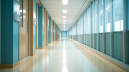 Hospital Corridor with Soft Lighting in Clinic Interior