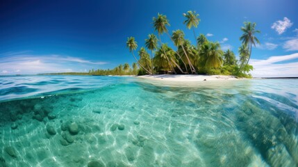 Fototapeta premium Tropical Palm Tree in the Sunshine. Paradise Island in the Ocean.