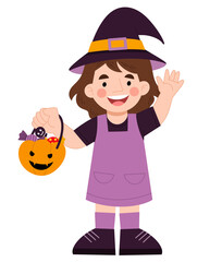 Halloween witch with pumpkin, Halloween illustration