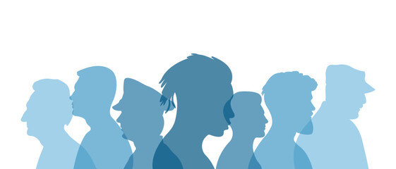 Silhouettes of men of different nationalities standing side by side.Vector illustration.