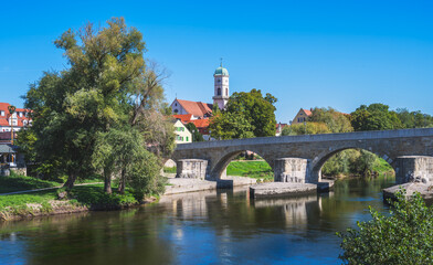 St. Mang church and Stone Bridge in Regensburg