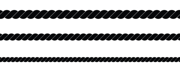 Black and white rope isolated on white. Seamless compilation. Brush. Vector Illustration EPS10. © GraphiStock