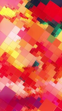 Abstract mosaic squares loop. Glitch art, creative coding. Tile size is linked to brightness. Vertical video.