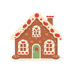 Gingerbread House Winter Cookie with decorative sweet icing candy vector flat illustration design