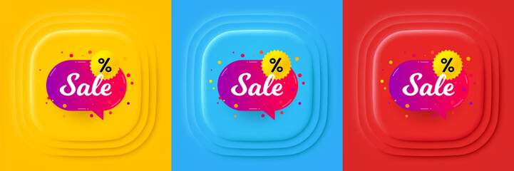 Sale banner. Neumorphic offer banner, flyer or poster. Discount sticker shape. Coupon chat bubble icon. Sale sticker promo event banner. 3d square buttons. Special deal coupon. Vector