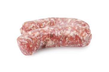 Two raw homemade sausages isolated on white