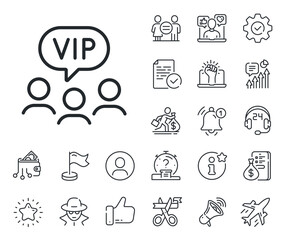 Very important person sign. Salaryman, gender equality and alert bell outline icons. Vip clients line icon. Member club privilege symbol. Vip clients line sign. Spy or profile placeholder icon. Vector