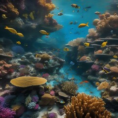 A panoramic view of a coral reef teeming with diverse marine species and vibrant colors3