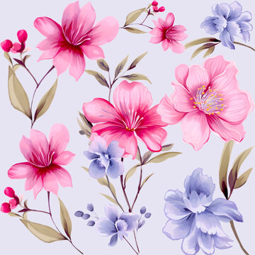 Beautiful pink and blue florals pattern design for textile, wallpaper.