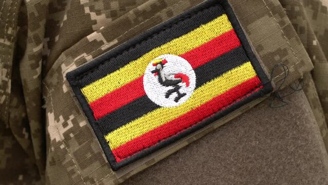 Ugandan flag on uniform. Close-up