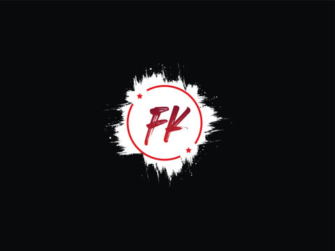 Fk, fk Brush Logo, Handwritten Fk Business Star Circle Logo