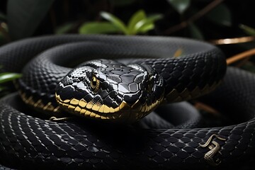 banner on black with photo of lurking snake scale
