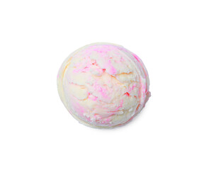 Scoop of tasty ice cream isolated on white, top view