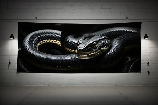 banner on black with photo of lurking snake serpent