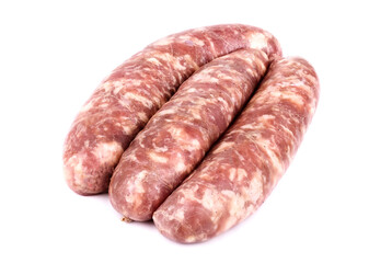 Raw sausage isolated on white background.