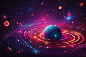 Cosmic background with colorful laser lights cosmos