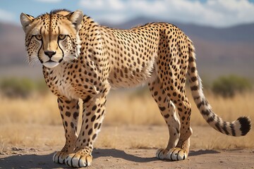 Describe any action or movement captured in this HD image. Whether the cheetah is running, resting, or in a playful 