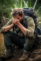 Obraz premium Stressed ecologist under pressure. Generative AI