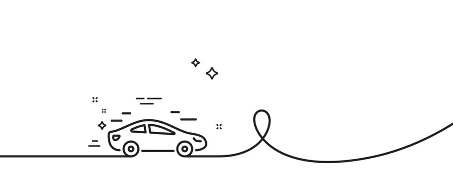Car transport line icon. Continuous one line with curl. Transportation vehicle sign. Driving symbol. Car single outline ribbon. Loop curve pattern. Vector