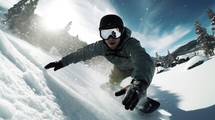 Fototapeta na wymiar In freezing snow, snowboarders jumped and have fun