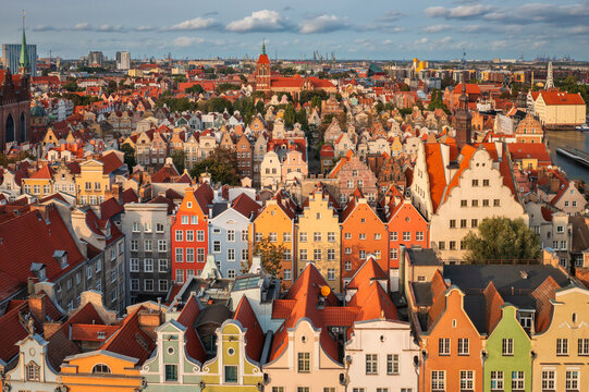 Beautiful architecture of the Main Town of Gdansk at sunny day, Poland
