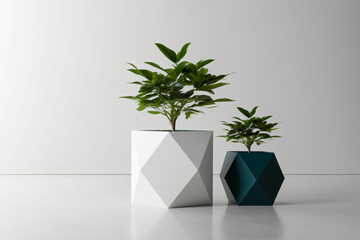 Pots of geometric shapes and green plants