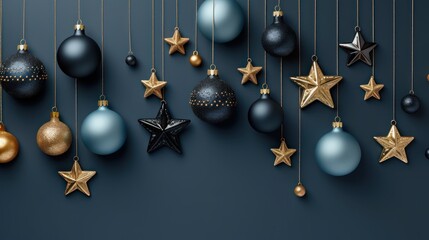 Fototapeta premium Background with Christmas decoration on dark background. Template for greeting card