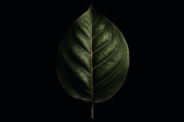 Image of a leaf on a dark background. Generative AI