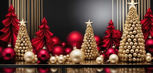Glamorous noble red and golden christmas decoration on a dark background - obrazy, fototapety, plakaty
